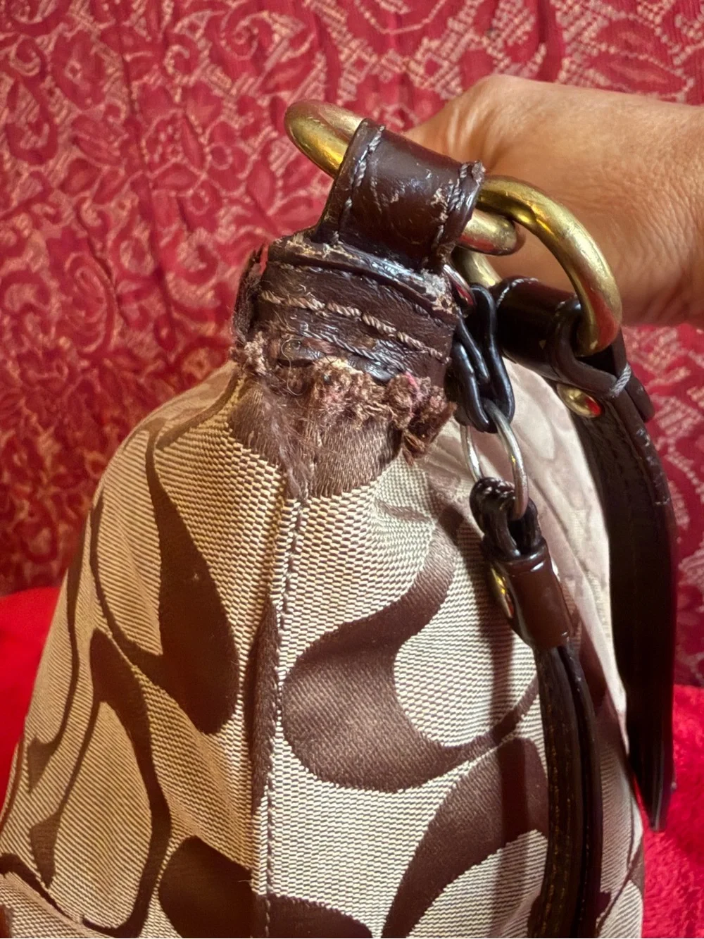 Coach Brown Jacquard Leather Zoe Hobo Bag 12824
